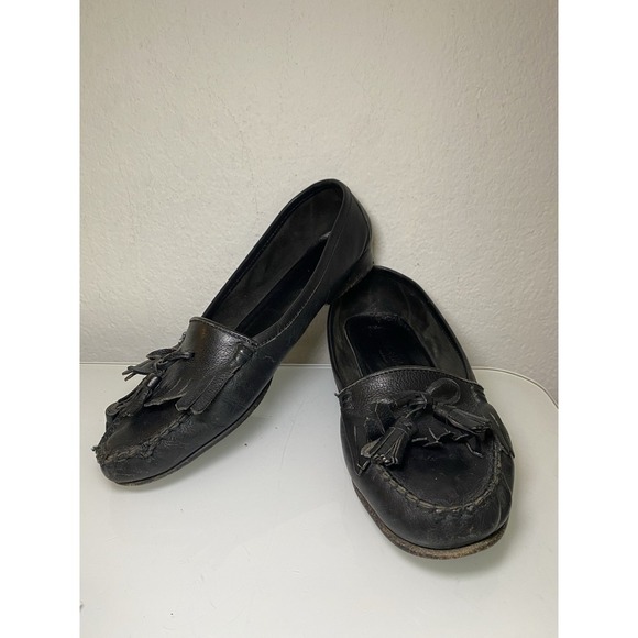 Cole Haan Women's Handcrafted Black Leather Loafer Shoes Italy Size 8.5B Tassels - Picture 1 of 16